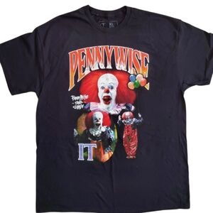 Pennywise The Clown IT T Shirt XL Black Cotton, Stephen King Scary Movie